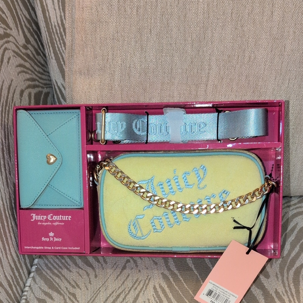 Juicy Couture Yellow and Light Blue Crossbody Bag New In Box